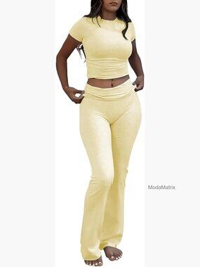 Two Piece Tracksuit Set Crop Top Flare Pants Streetwear